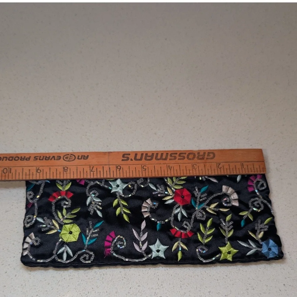 Sasha New York Clutch Black Satin Floral Embroidered Beaded Evening Bag 90s Y2K